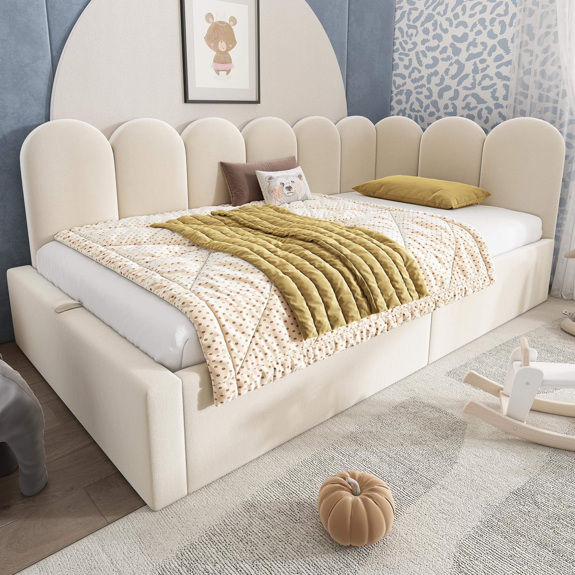 Ball & Cast Daybed Upholstered Bed with Storage, 3FT Single Sofa Bed 90 x 190 cm, Ottoman Bed with Hydraulic Storage, Metal Slatted Bed Frame, Velvet, Beige (No Mattress)