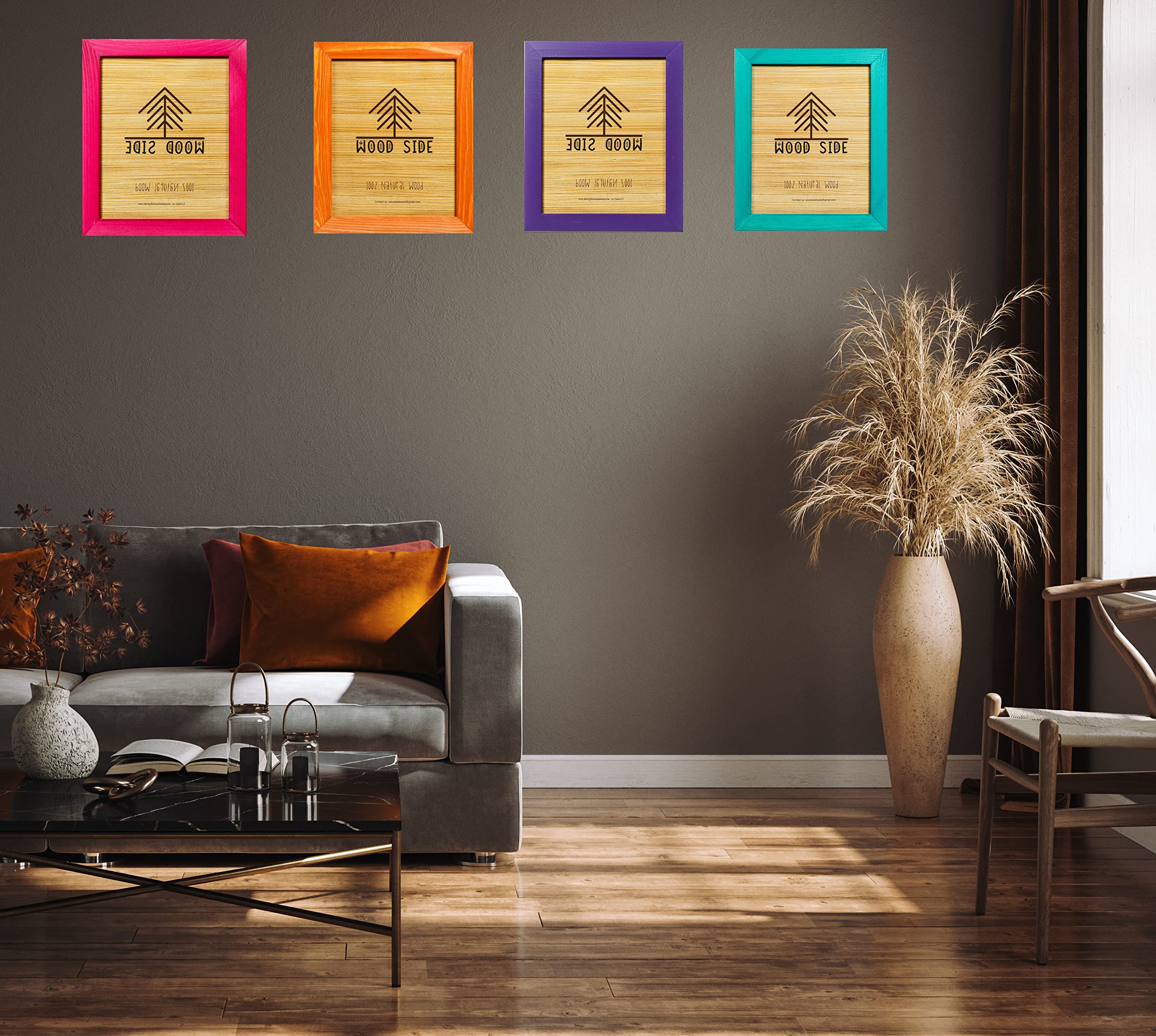 Rustykalna drewniana ramka na zdjęcia, 11 x 14 - 100% naturalne lite ekologiczne drewno postarzane do montażu na ścianie, ramka na zdjęcia, wiśnia