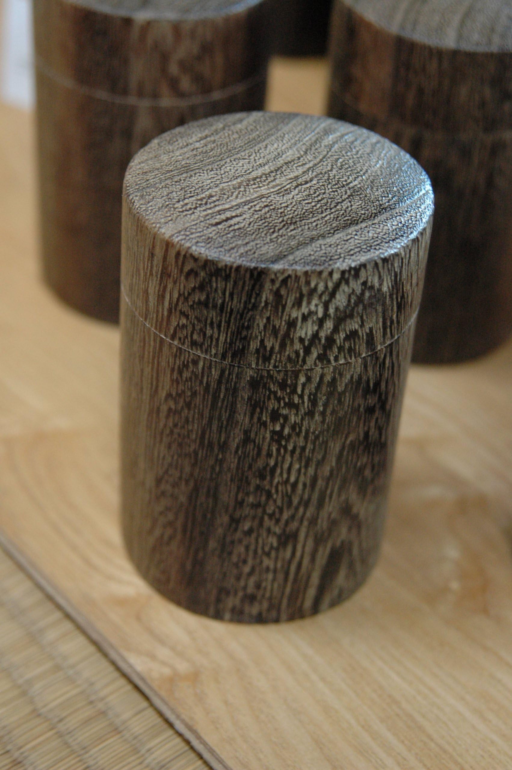 EASTERN CLASSICS Solid Kiri Wood, Smoked Finish, Japanese Style Tea Canister (Round)