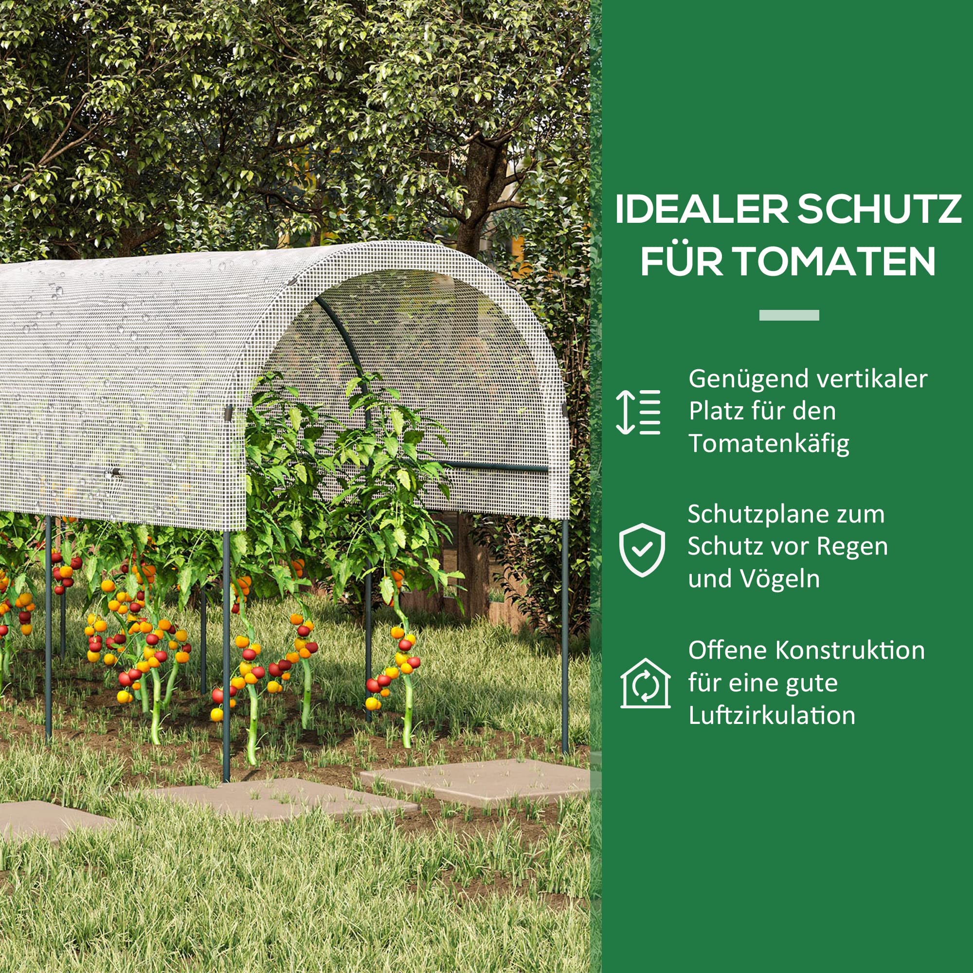 Outsunny Gewächshaus Winterfest Foliengewächshaus mit Bogendach, Erdanker Robuster Stalrahmen, Offenes Treibhaus zum Stecken, 400 x 120 x 170cm, Tomatenhaus für Tomaten, Gemüse, Pflanzen, Weiß