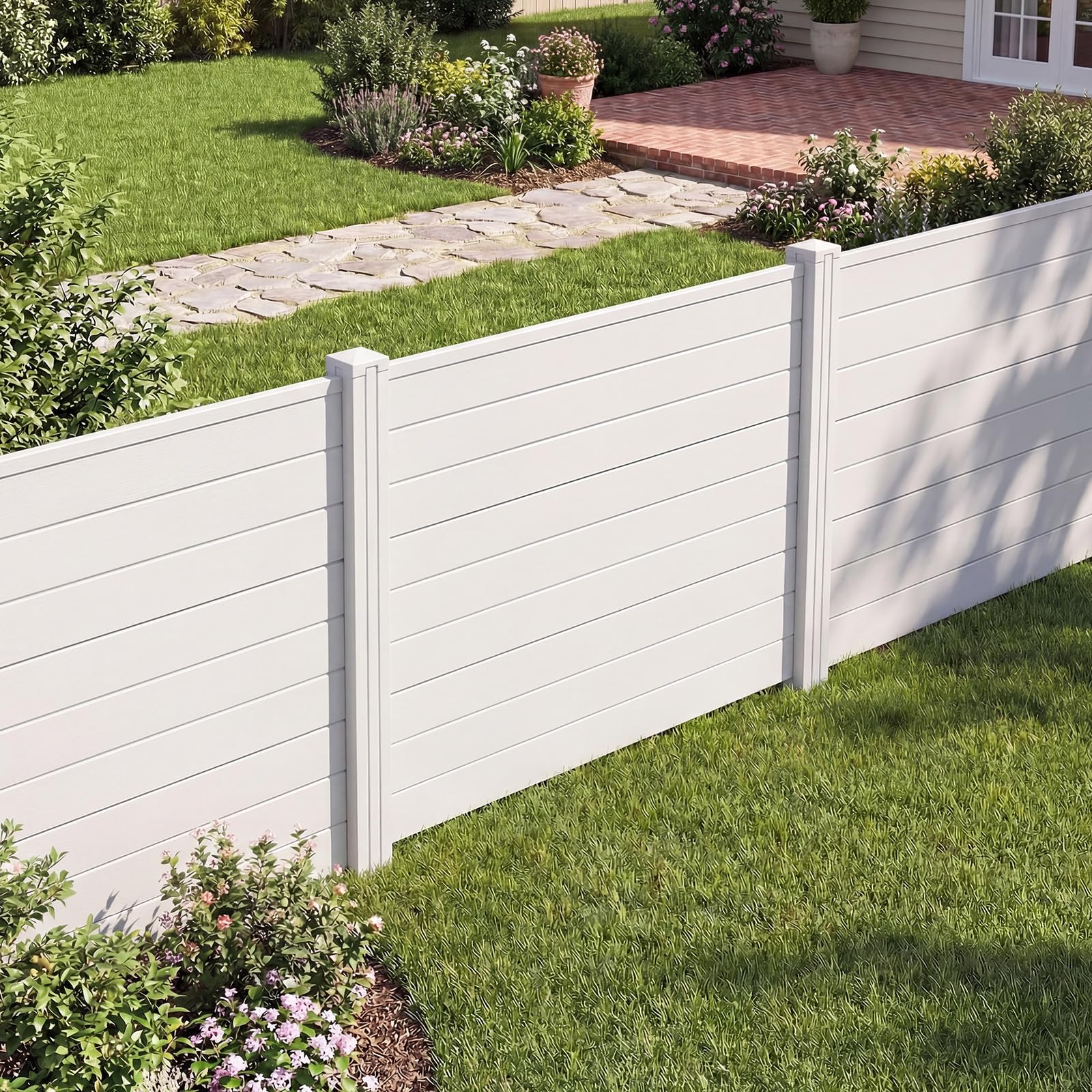 COSTWAY Vallas Jardin PP de 4 Paneles, 1220 x 95 mm, Valla de Ocultacidad | Pantallas de Privacidad con Estacas de Tierra para Aire Acondicionado y Cubo de Basura, Forma Recta o en L