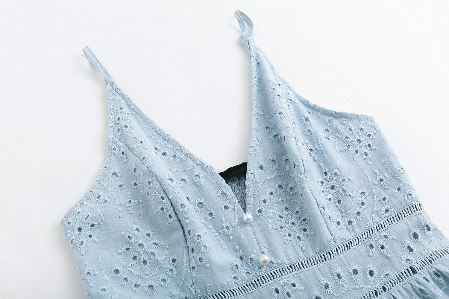 BerryGo Women's Embroidery Pearl Button Down Dress V Neck Spaghetti Strap Maxi Dress - Image 6