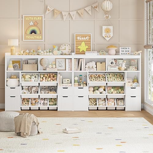 Miniatura 4 de HORSTORS Organizador de almacenamiento de juguetes de 55 pulgadas de ancho con cajones, caja grande de almacenamiento de juguetes para niños con