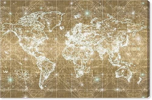 The Oliver Gal Artist Co. Maps - Lienzo decorativo para pared, diseño de galaxia de Mapamundi para decoración del hogar, 30 x 20 pulgadas, color