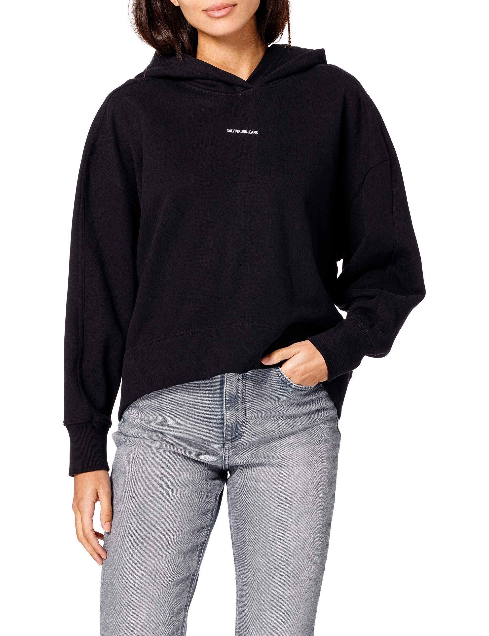 Calvin Klein Jeans Felpa con Cappuccio Micro Branding da Donna, CK Nero, XL
