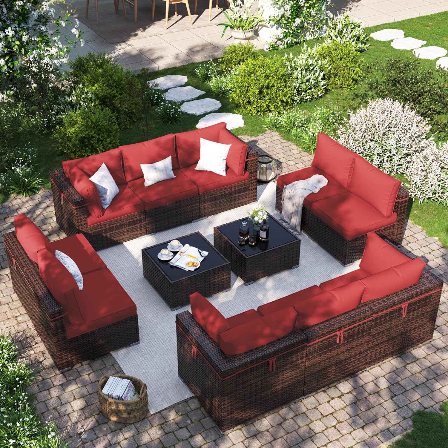 Patio Furniture Set, 12-Piece Outdoor Sectional with Waterproof Cover, All-Weather - B0D5D5617V