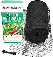 AlpineReach 7.5x65ft Heavy Duty Garden Netting - Bird Deer Squirrel Protection, Strong Woven Mesh Kit with Zip Ties for Plants Fruits Trees Black