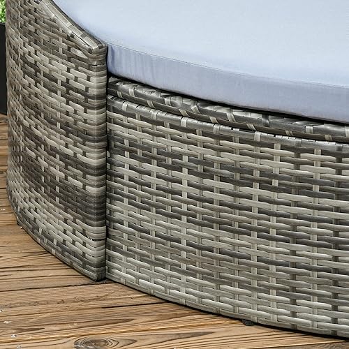 Miniatura 8 de Outsunny Juego de muebles de ratán para exteriores de 4 piezas sofá cama redondo convertible para patio o cama solar sofá modular con toldo