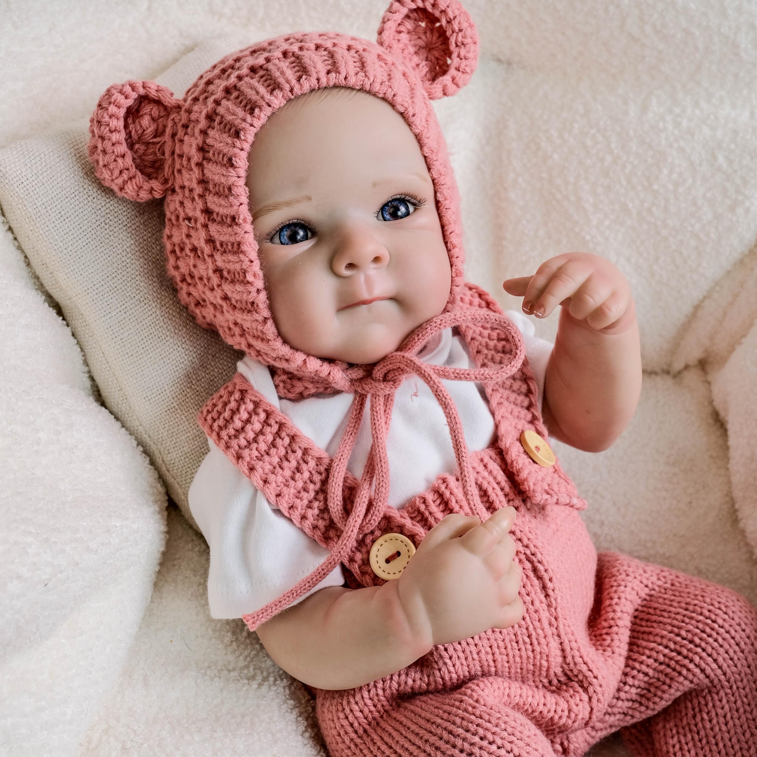 Anano Muñecas Reborn Realistas De 18 Pulgadas, Muñecas Bebe Reborn Niña 45Cm, Cuerpo Completo De Vinilo De Silicona con Ojos Azules Abiertos, Muñecas De Recién Nacido
