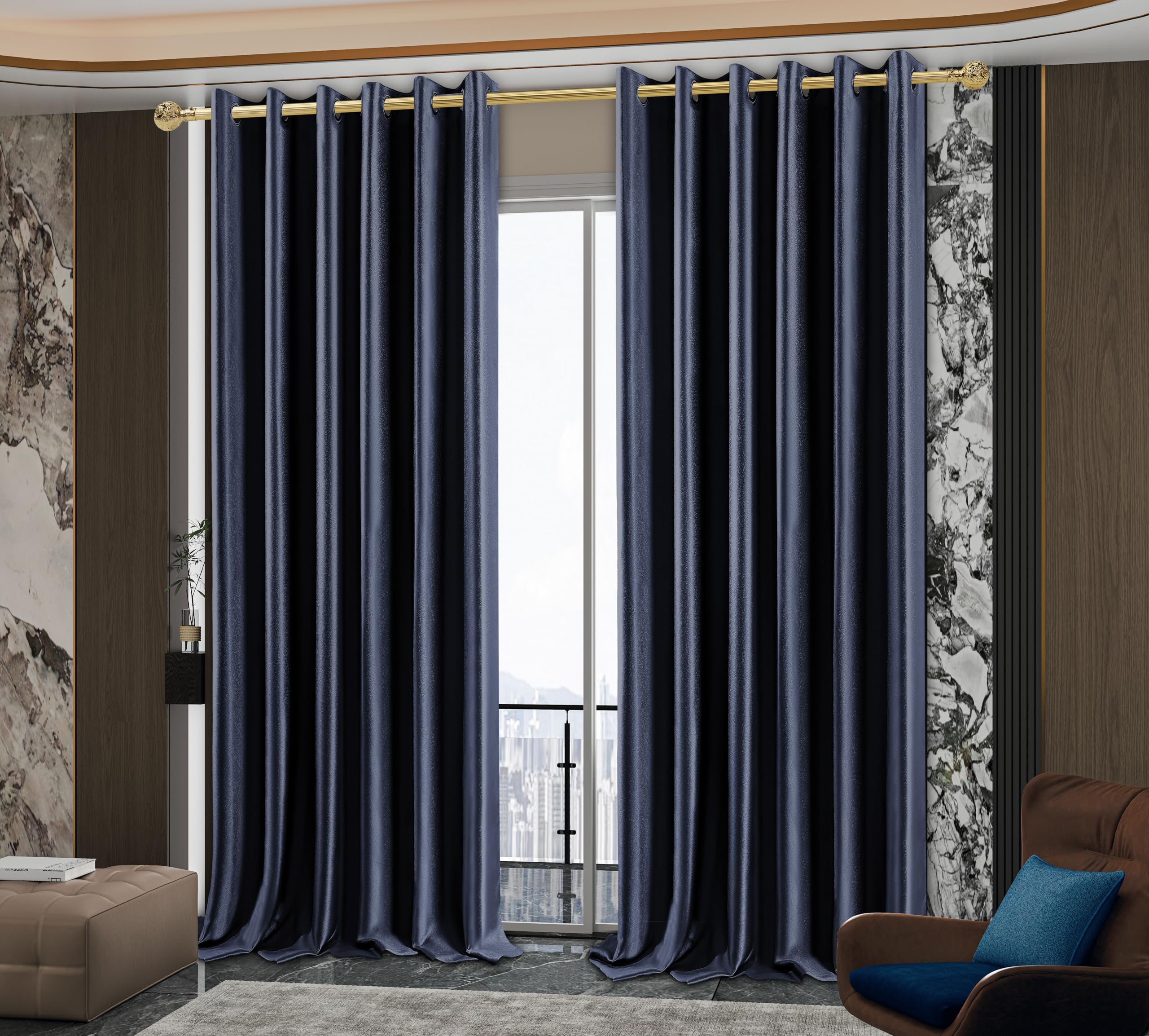 PRIME LINENS 100% Blackout Curtains for Bedroom - 320 GSM Blackout Living Room Curtains Soft Thermal Insulated Curtain Pair Panels (Veince Navy, 46X90 Inches)