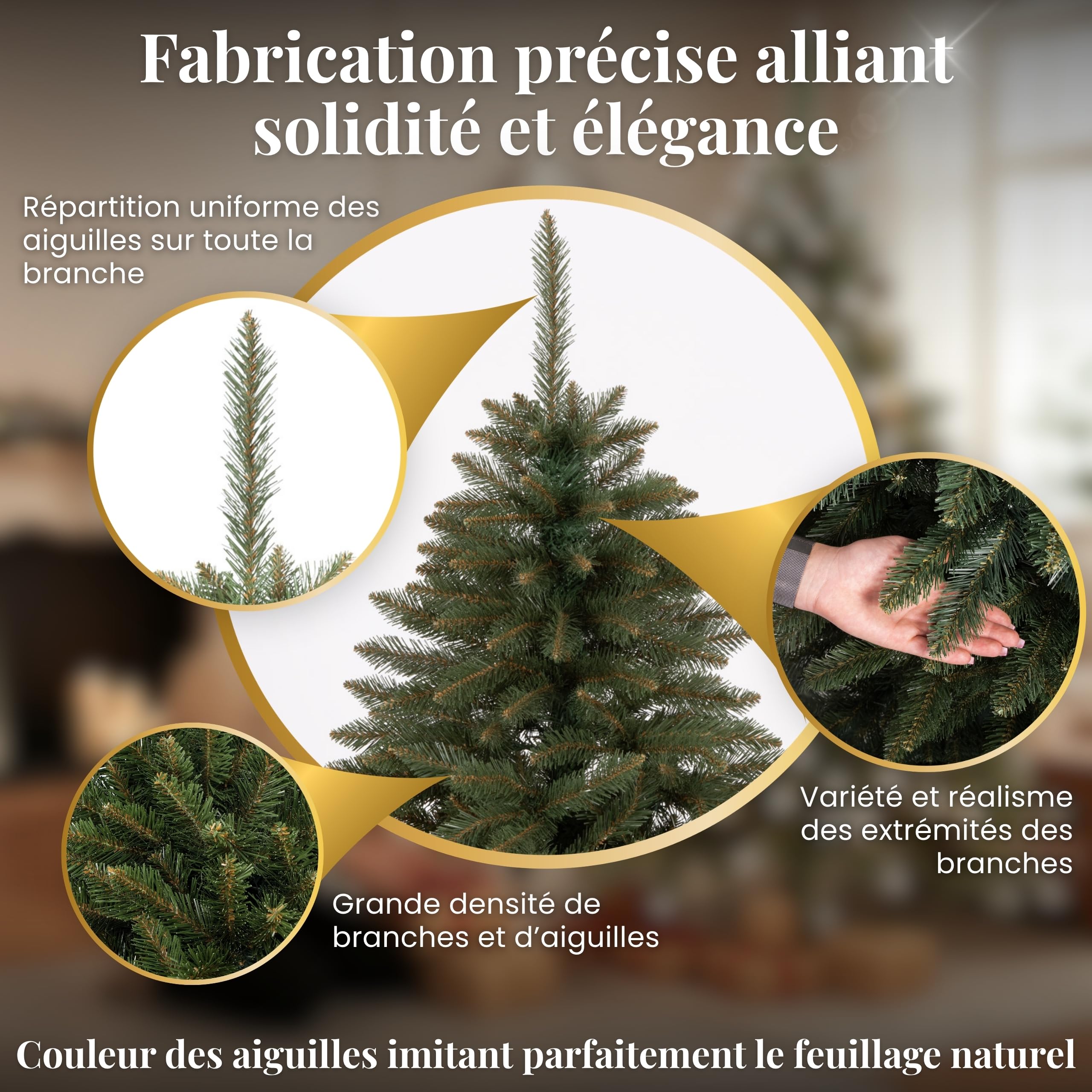 SPRINGOS Sapin de Noël en épicéa du Caucase 180 cm artificiel fabriqué en UE Support en plastique, Vertes