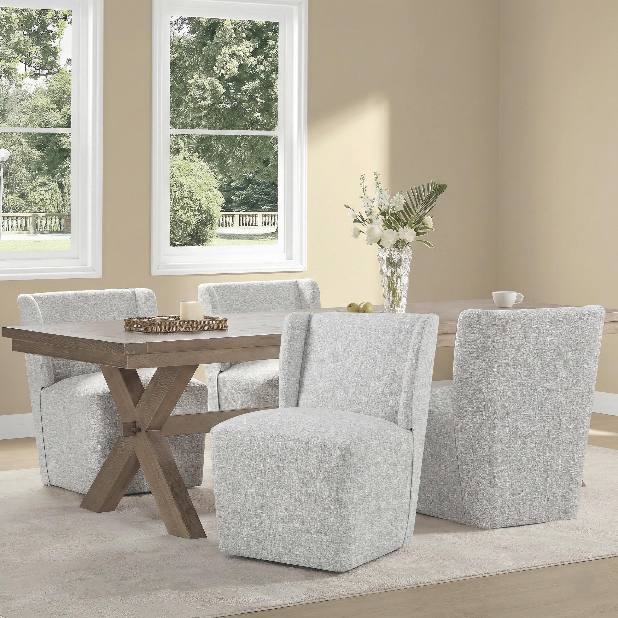 KISLOT Upholstered Dining Chairs Set of 4 with Casters, Light Grey