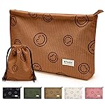 WLLWOO Makeup Bag-2pcs Smile Face Corduroy Cosmetic Bag Zipper Interior Waterproof Pencil Case Coin Purse Travel Toiletry Small Makeup Pouch For Women