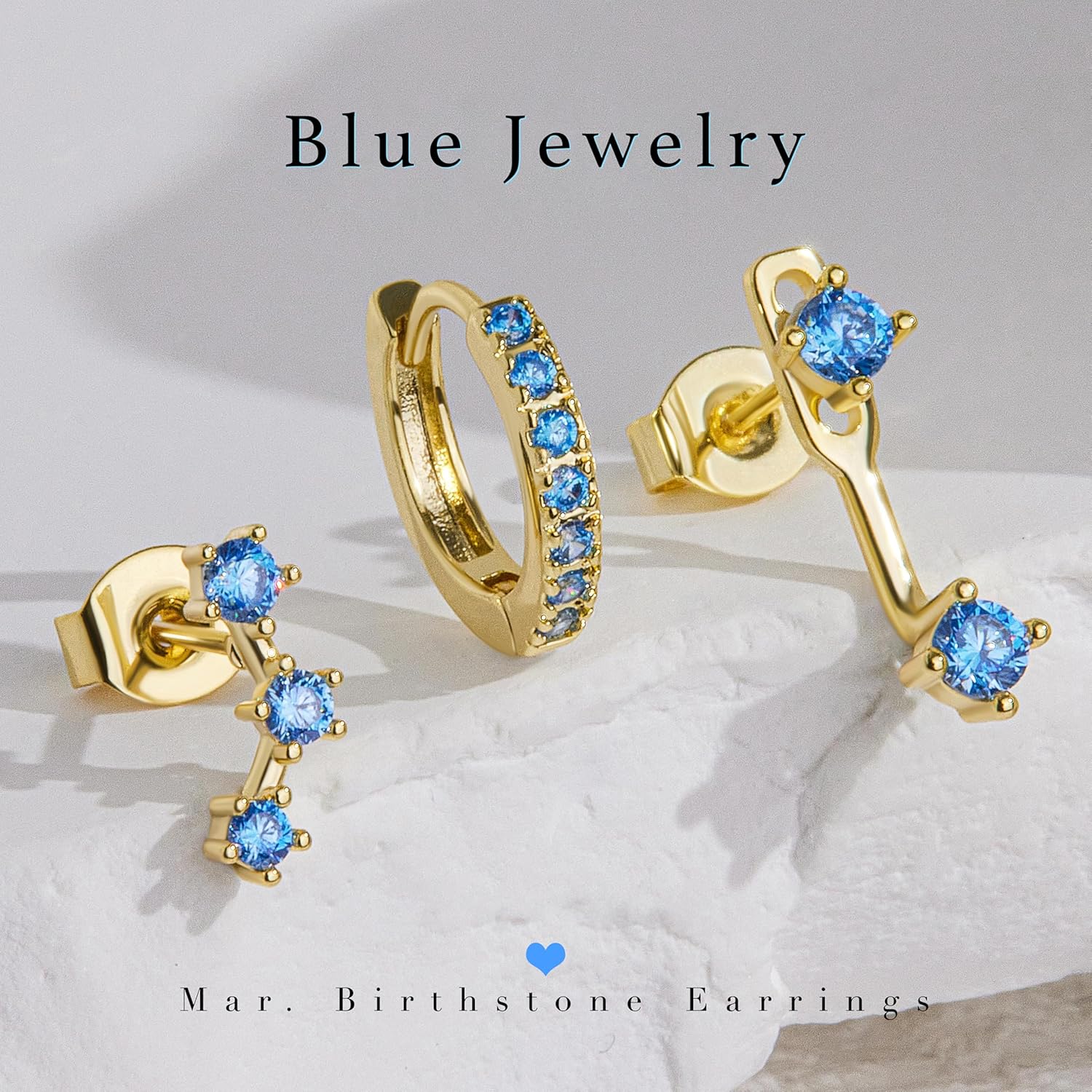 3 Pairs Trendy Small Earrings for Women, Gold Plated Hypoallergenic Stud Huggie Jac... - Image 3