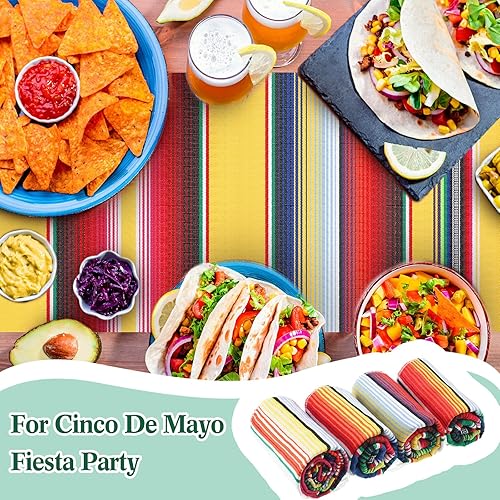 Miniatura 7 de 16 caminos de mesa de serape mexicano, 14 x 84 pulgadas, arco iris, bohemio, con flecos, de algodón, decoración de fiesta temática mexicana para el