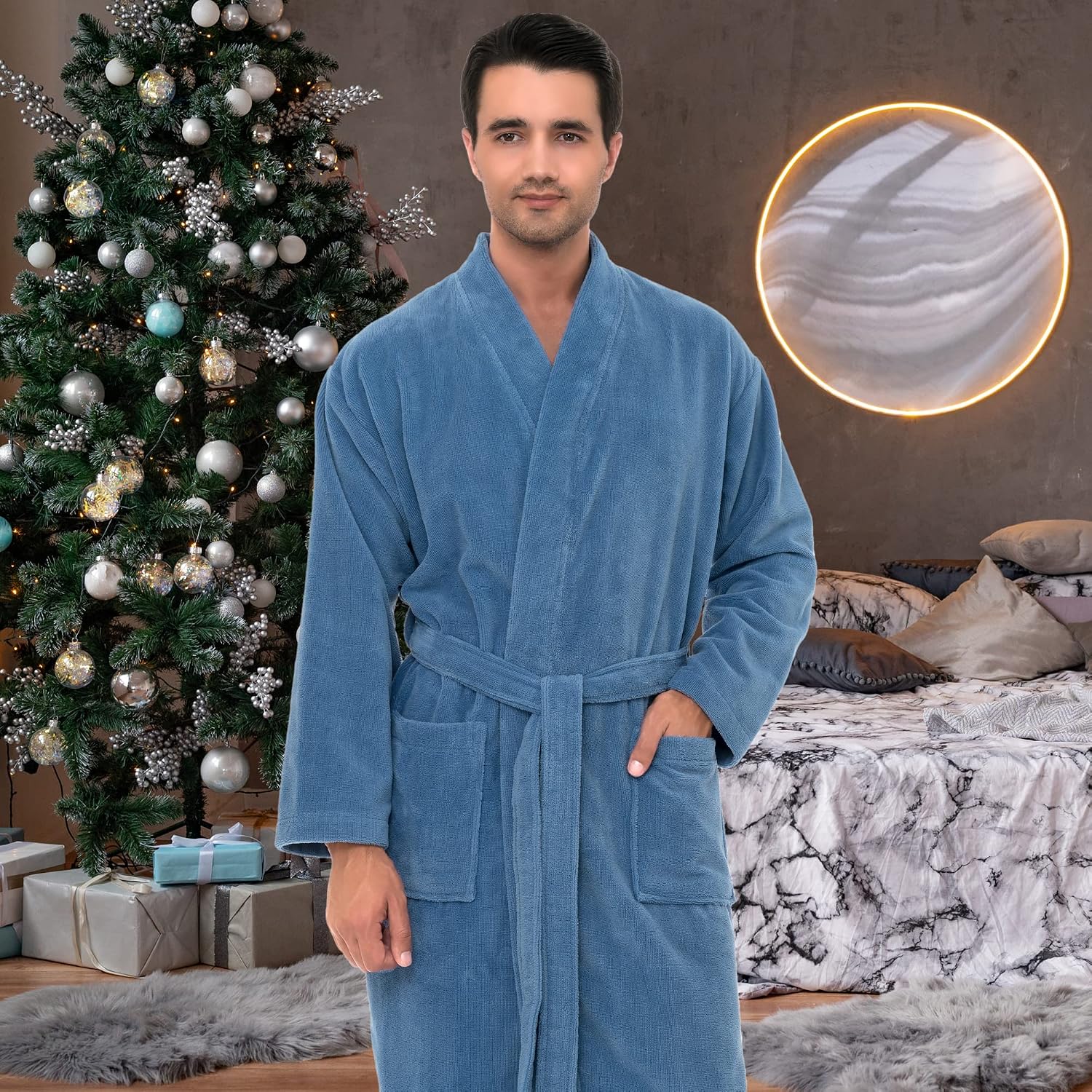 TowelSelections Men's Robe, Fleece Cotton, Terry-Lined Water Absorbent Bathrobe