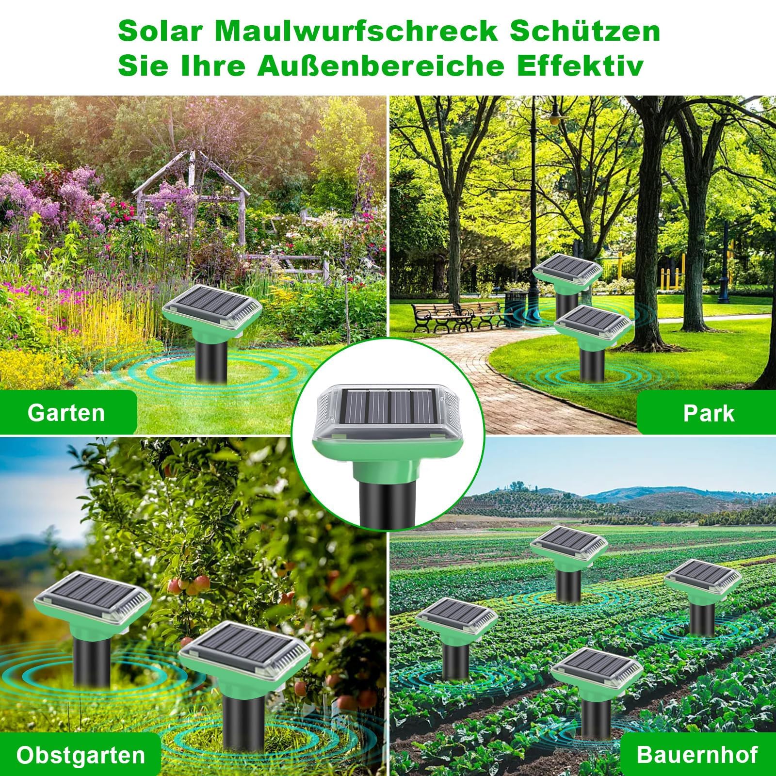 Solar Ultraschall Maulwurf Vertreiber, Maulwurf Vertreiber Testsieger, 4 Stück Maulwurfschreck, IP66 Wasserdichter Maulwurf Vertreiben für Abwehr von Wühlmaus Vertreiben und Erdhörnchen in Rasen