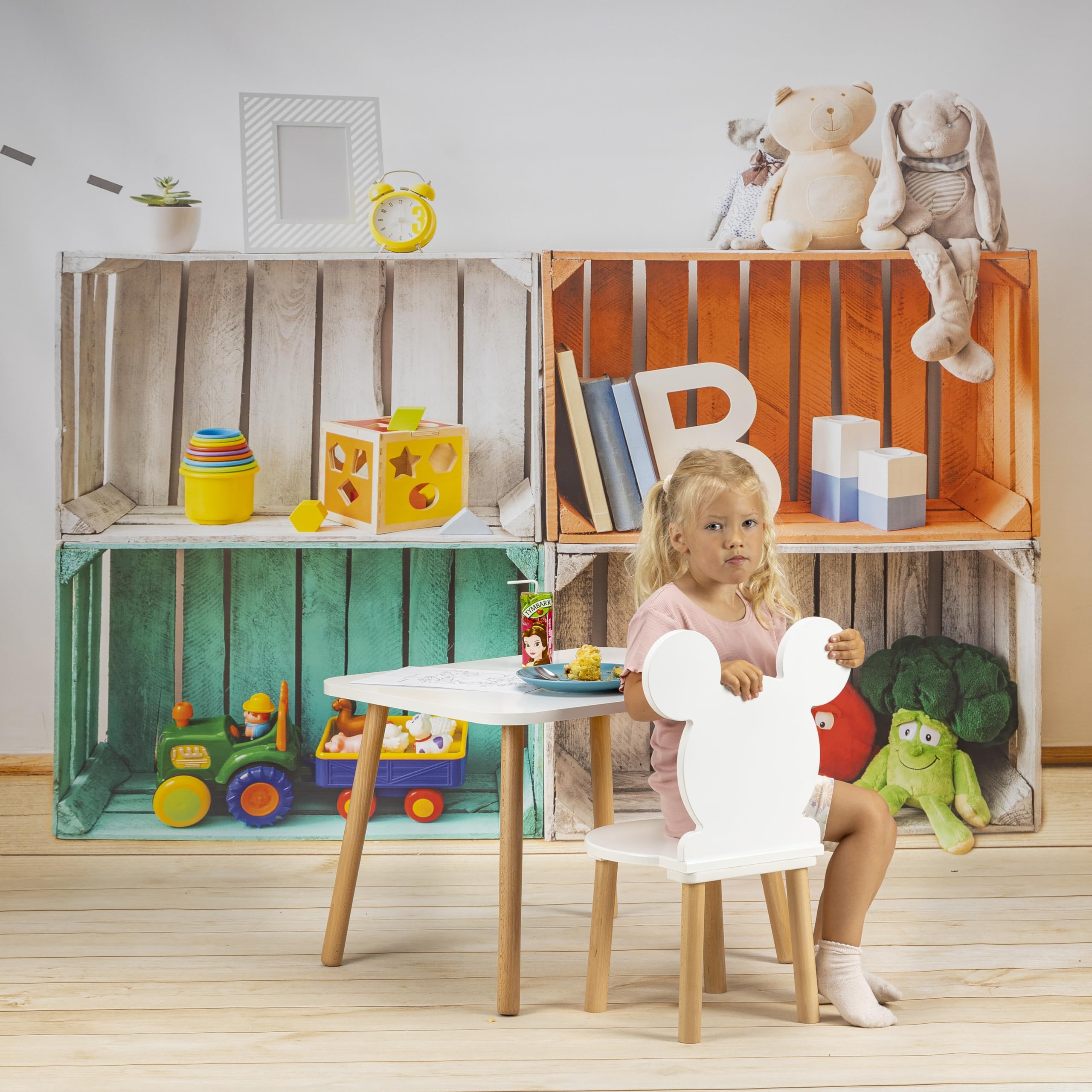 Kindertisch, weißer Holztisch für Kinderzimmer 50 x 70 x 46 cm, Geschenk für Kinder 3-7 Jahre, Selbstbaumöbel - Tisch