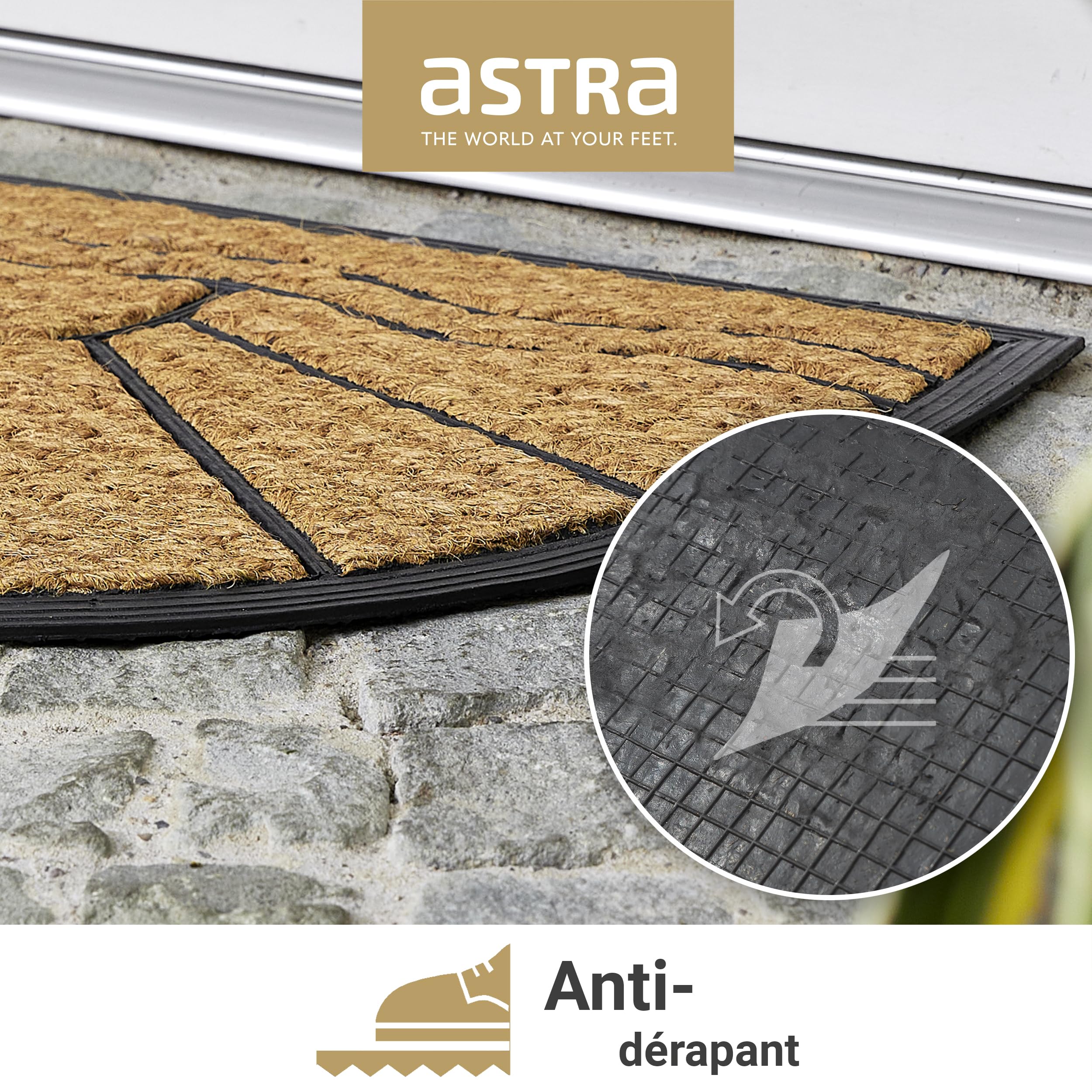Astra Paillasson antidérapant et résistant - Tapis d'entrée en Caoutchouc et Fibres de Coco - Tapis Anti-salissures Lot de 2 45 x 75 cm Relief Welcome
