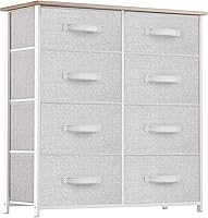 Vista 35 de YITAHOME Cómoda de tela de 4 cajones, cómoda y cómoda para dormitorio, sala de estar, pasillo, armarios, marco de acero resistente, parte superior