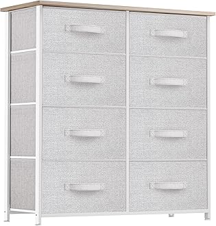 YITAHOME Fabric Dresser for Bedroom, Tall Dresser with 8 Drawers, Storage Tower with Fabric Bins, Chest of Drawers for Closet & Living Room - Sturdy Steel Frame, Wooden Top (Light Grey)