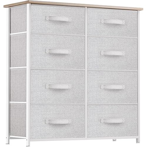 YITAHOME Storage Tower Unit with 8 Drawers - Fabric Dresser with Large Capacity, Organizer Unit for Living Room - Sturdy Steel Frame, Wooden Top & Easy Pull Fabric Bins