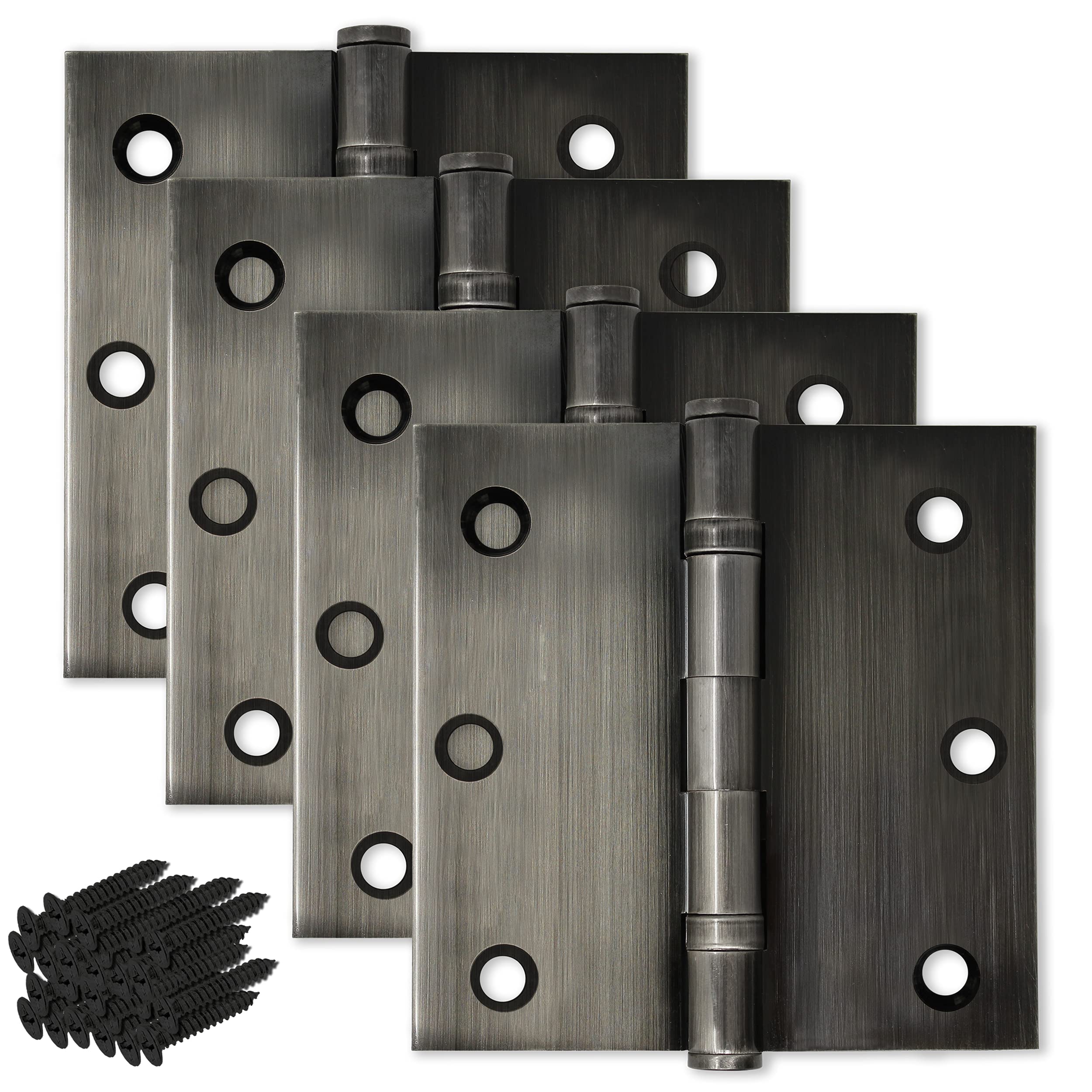 Finsbury Hardware Solid Brass Door Hinge Heavy Duty Ball Bearing Polished 3.5 x 3.5 Inch - Set of 48 Hinges (Pewter)