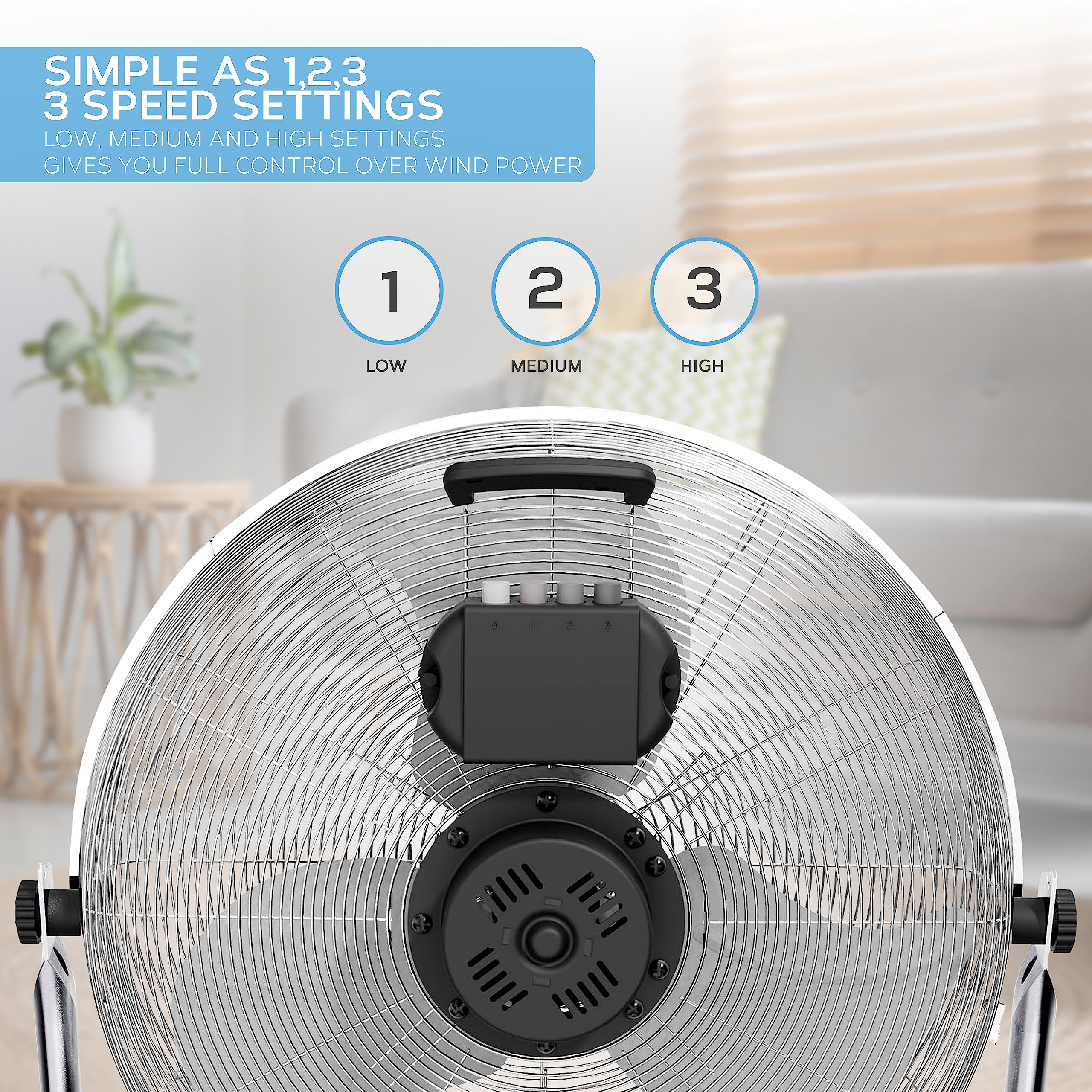 Air Pro 20" Floor Fan - Powerful Air Cooling & Circulating Fan with 3 Speed Setting & Adjustable Tilt - Indoor Home, Office, Gym Fan Quiet Portable Electric Fan with Metal Blade & Body 1.6m Long Cable