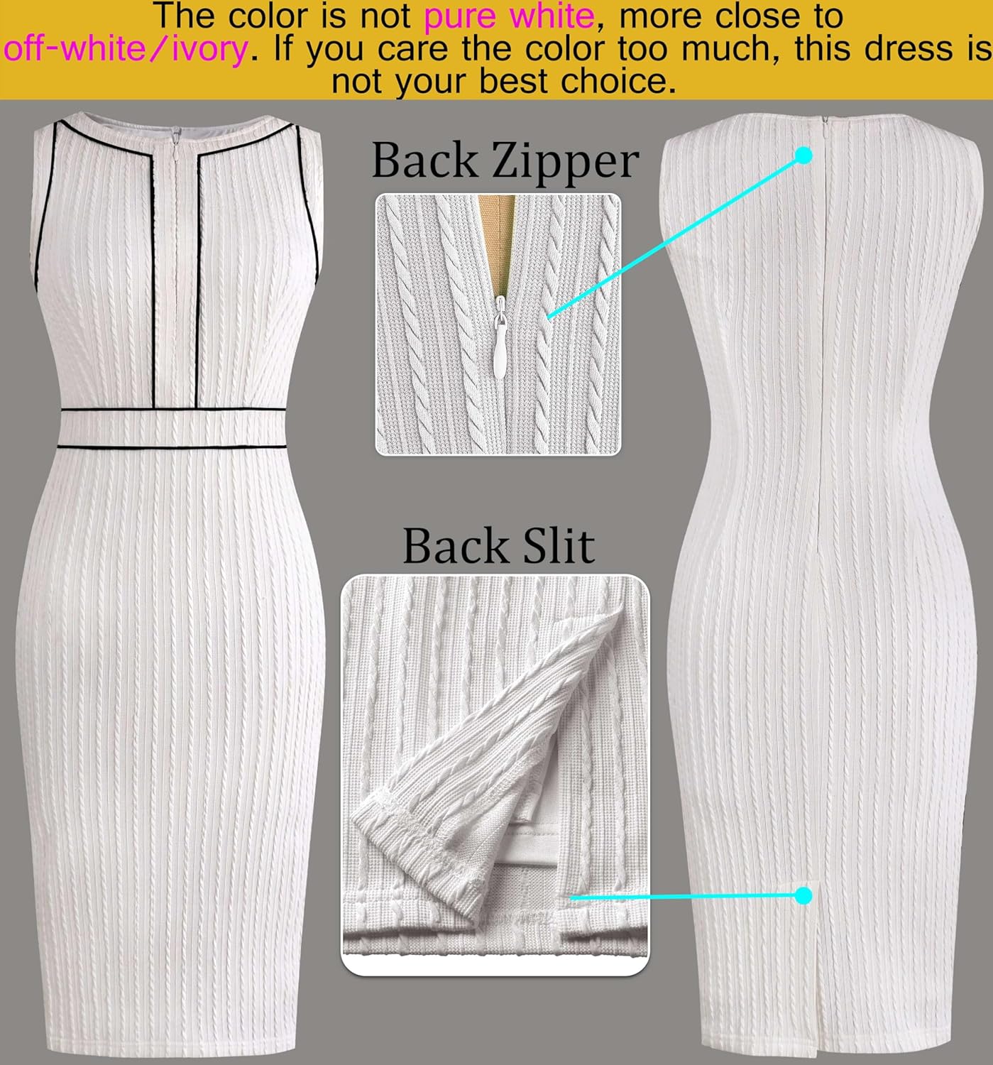 VFSHOW Womens 2025 Work Business Office Dresses Crew Neck Front Zipper Church Slimming Pencil Sheath Dress - Image 5