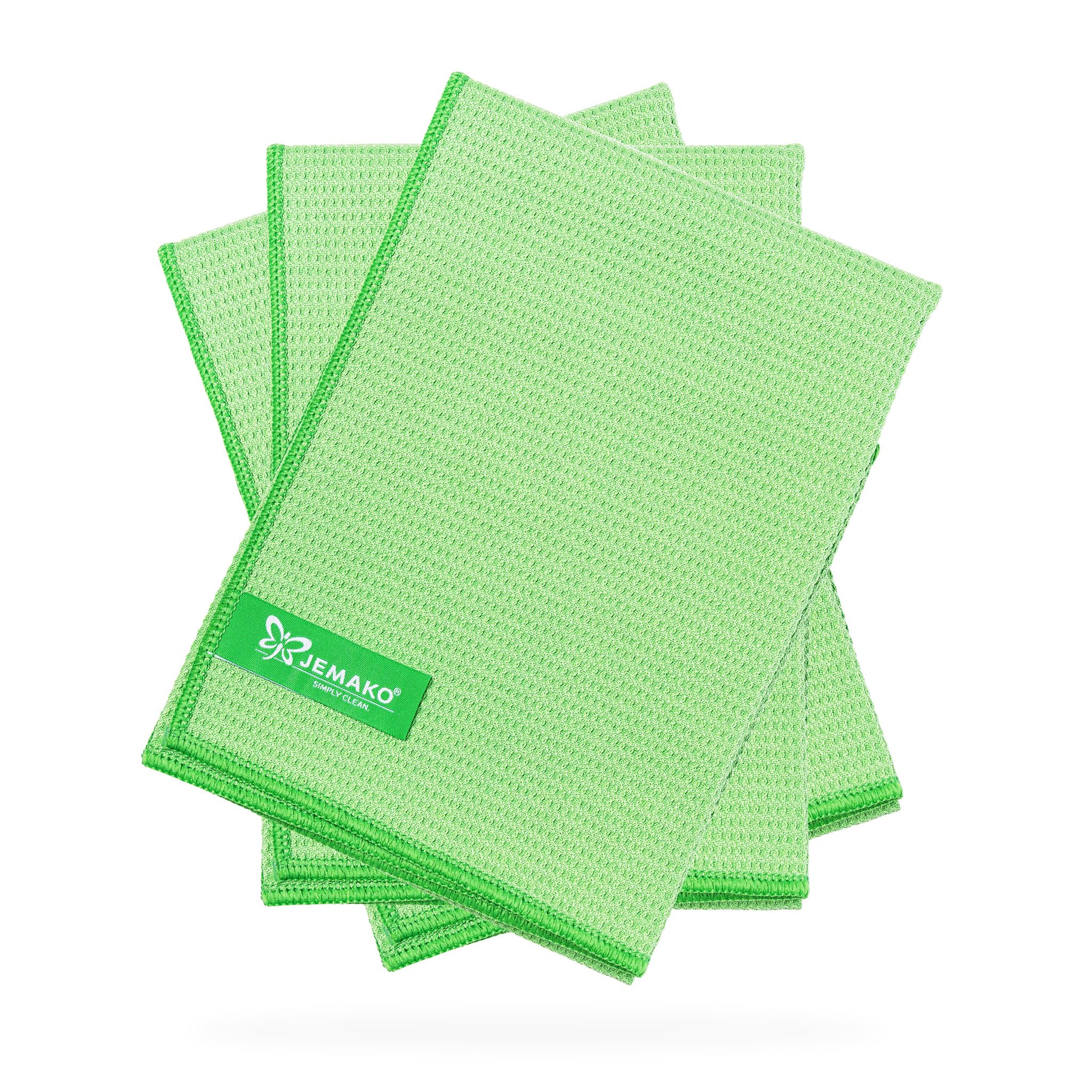 Jemako Set di 3 panni asciutti, in microfibra, per asciugare e lucidare senza aloni, 60 x 45 cm, senza pelucchi, per finestre, auto, specchi, vetro, acciaio inox, verde