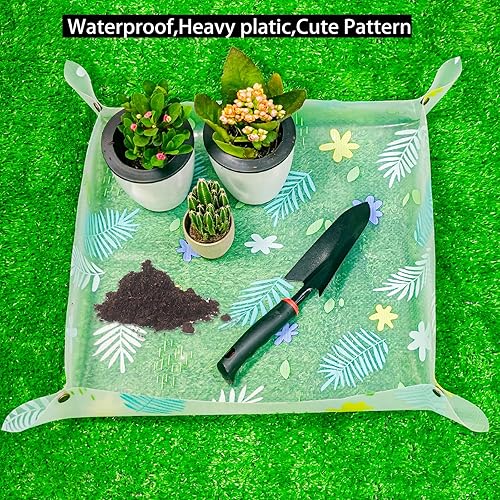 Miniatura 3 de Herda Tapete de trasplante de plantas, impermeable, para plantas de interior, bandeja plegable para macetas de jardinería, tapete de tierra para