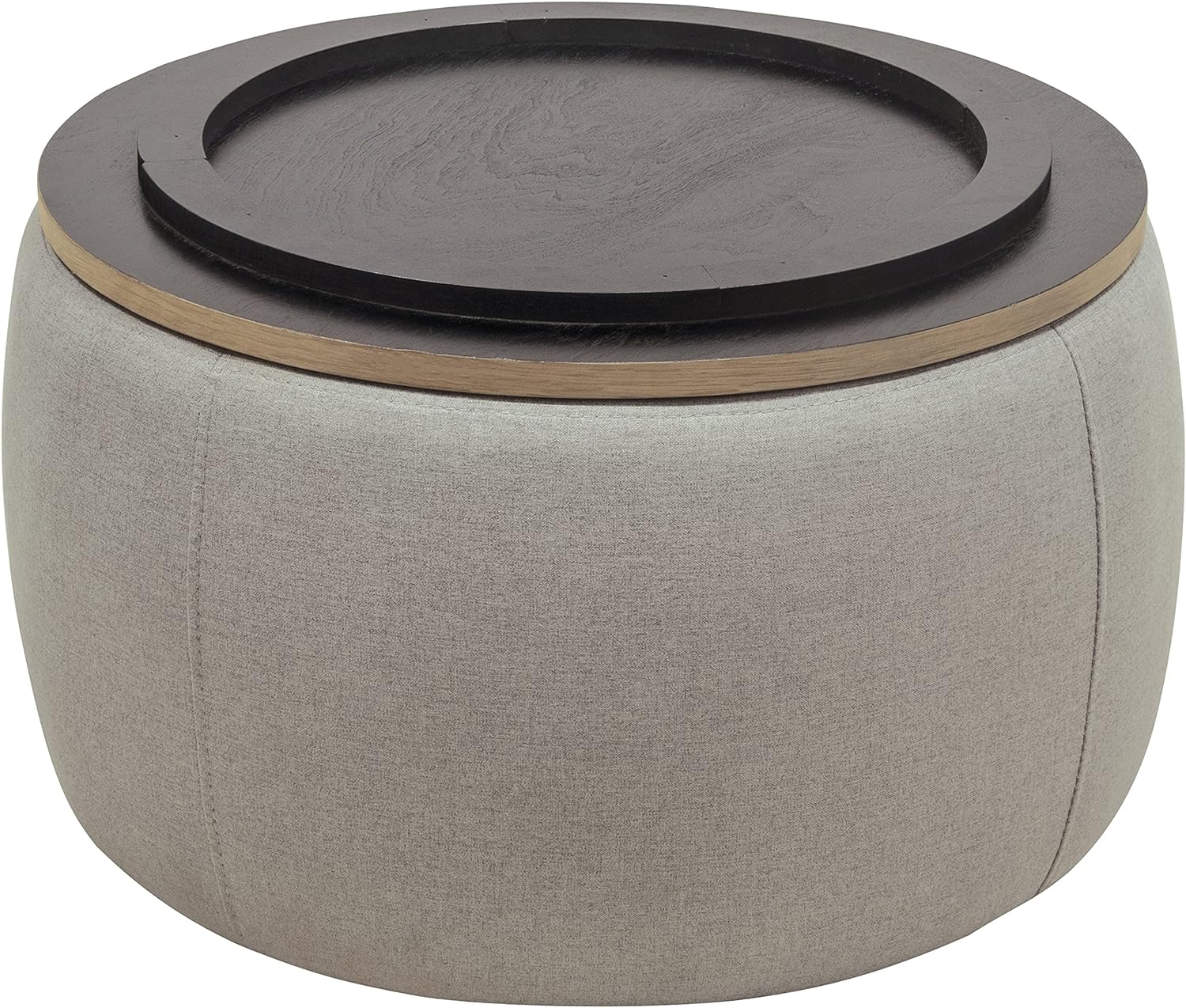 kevinplus Round Storage Ottoman Coffee Table, Fabric Upholstered End Table Side Table Footstool, Multifunctional Ottoman Table for Living Room, Φ25.5''xH14.5'', Light Grey