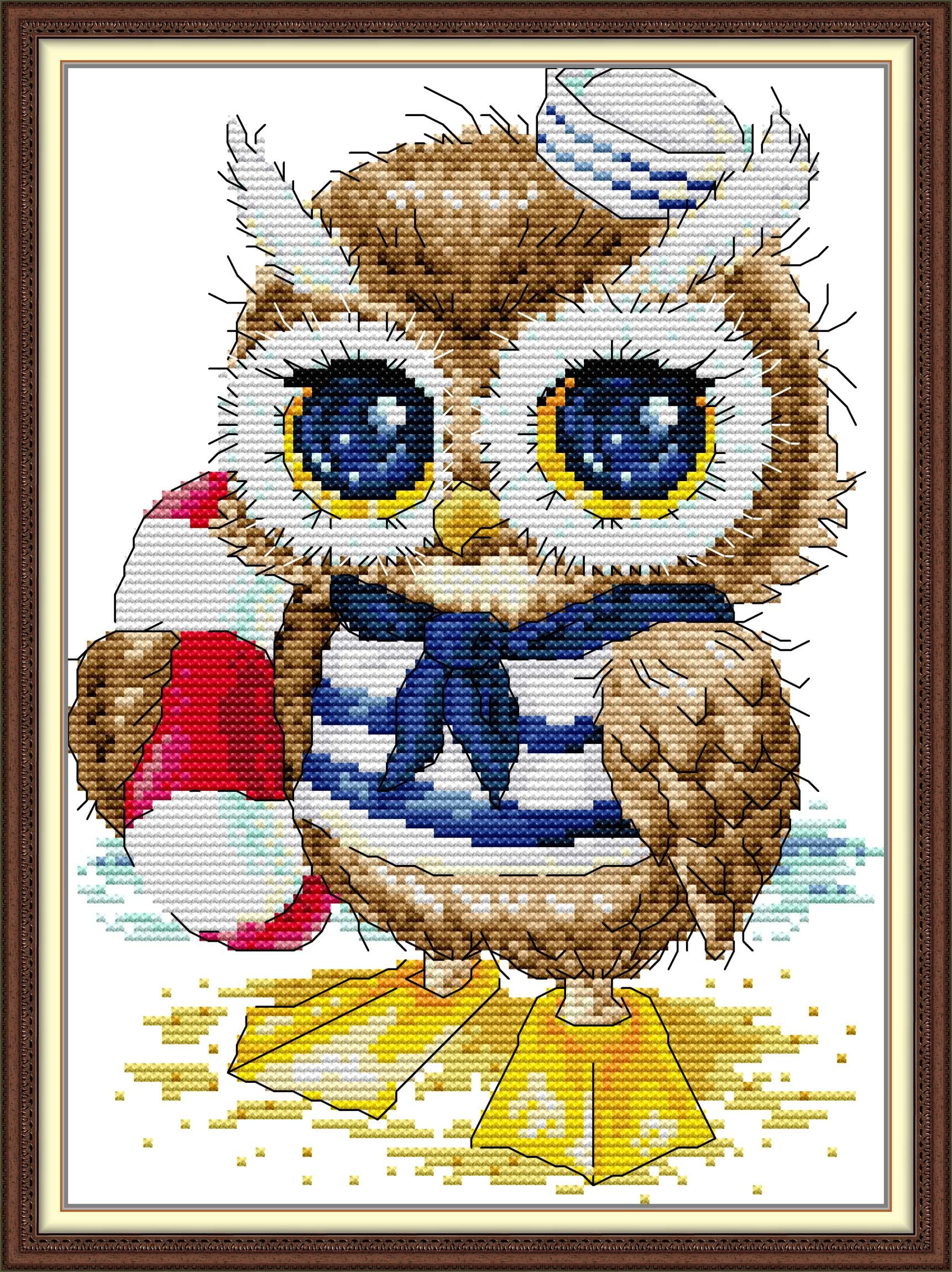Kit Point De Croix Chouette Mignonne - Toile 14 Ct - Neuf, Idéal Pour Débutants