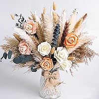 RoseTalk Dried Pampas Grass Bouquet - Boho Rustic Modern Floral Arrangement for Home Wedding Decor (No Vase)