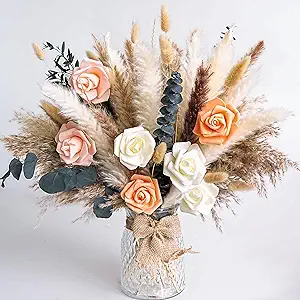 Dried Flower Bouquet | Pampas Grass Decor | Floral Arrangements for Home & Wedding | Boho, Rustic, and Modern Decorations (Without vase)