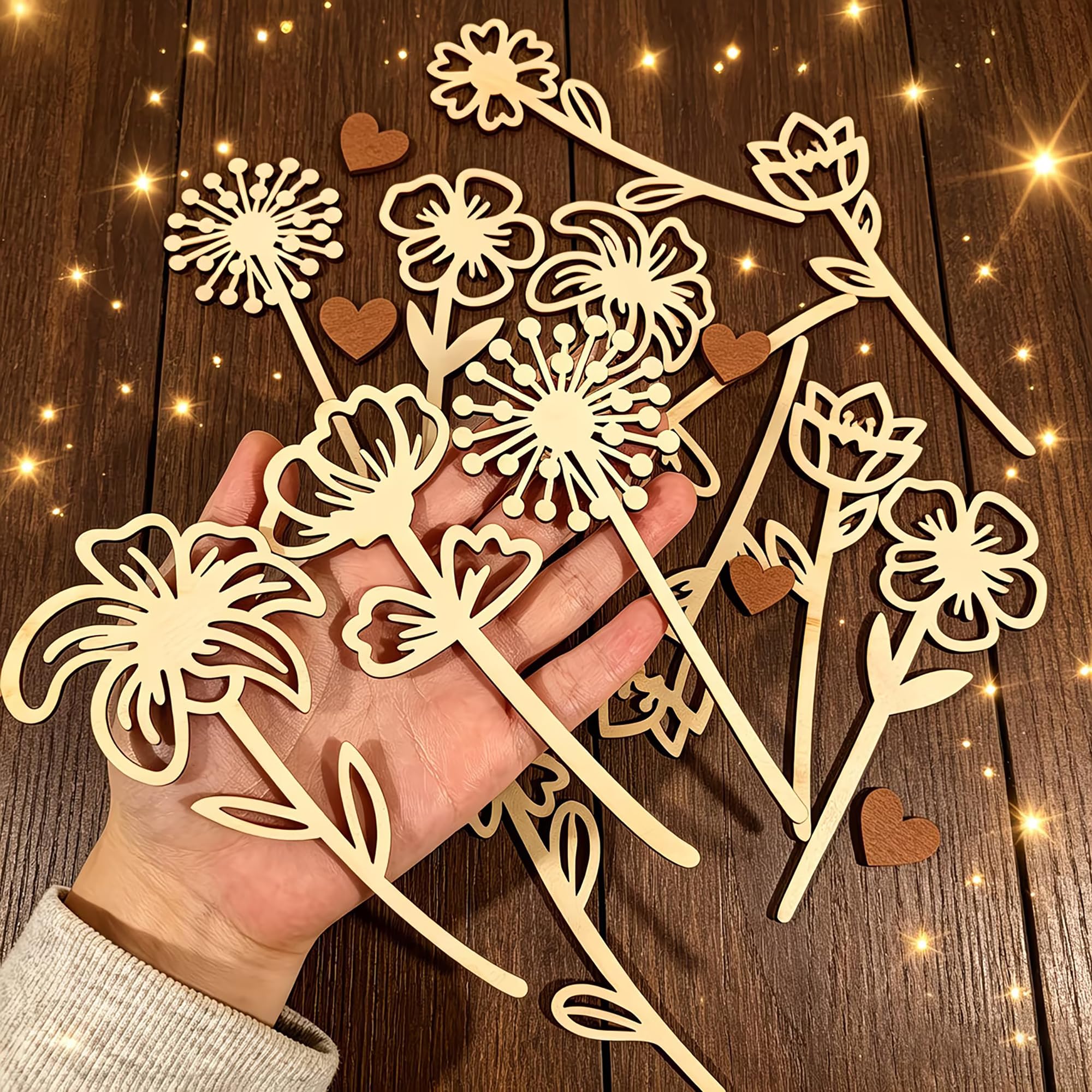 Flower MDF Wood Cutouts for DIY Art & Craft Projects, Unfinished Wooden Floral Shapes, 5.9 x 2.28 Inch, 2.7 mm Thick, Pack of 6, Cliths-image-29