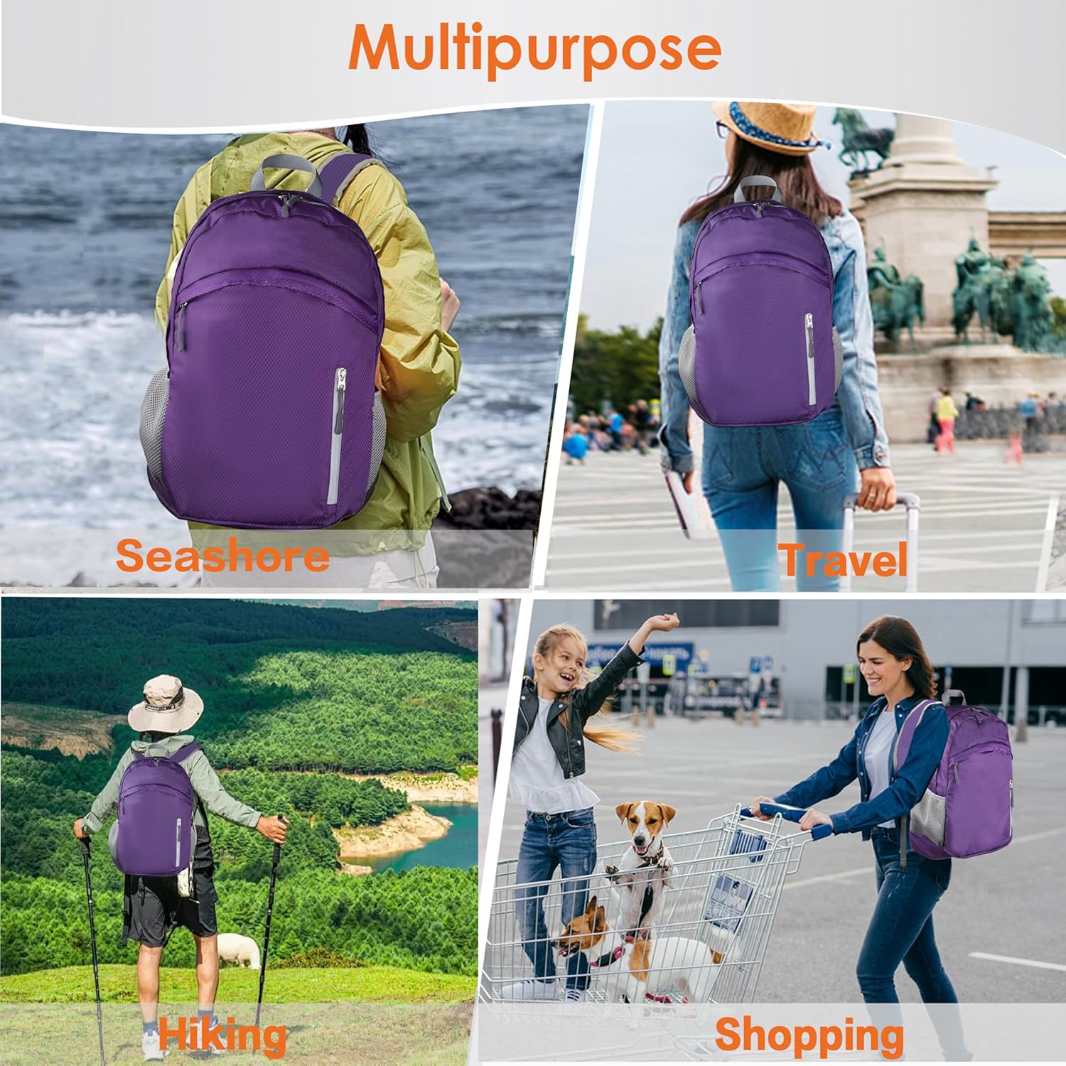 35L Waterproof Backpack Beach Foldable Lightweight Dry Wet Split Hiking Backpack Men Women Purple - Image 7