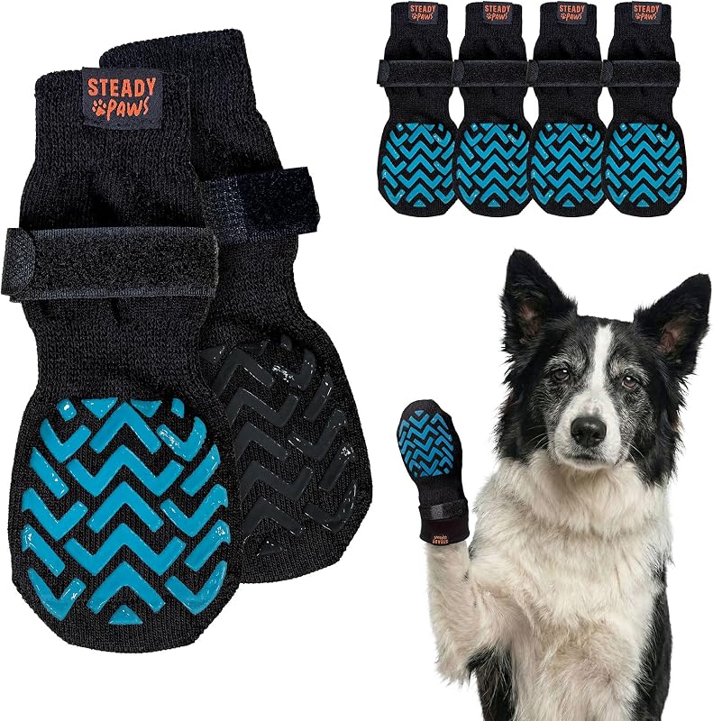Meias Antiderrapantes para Cães com Silicone Dupla Face e Tira Ajustável Steady Paws, 4 Unidades — Tamanho L