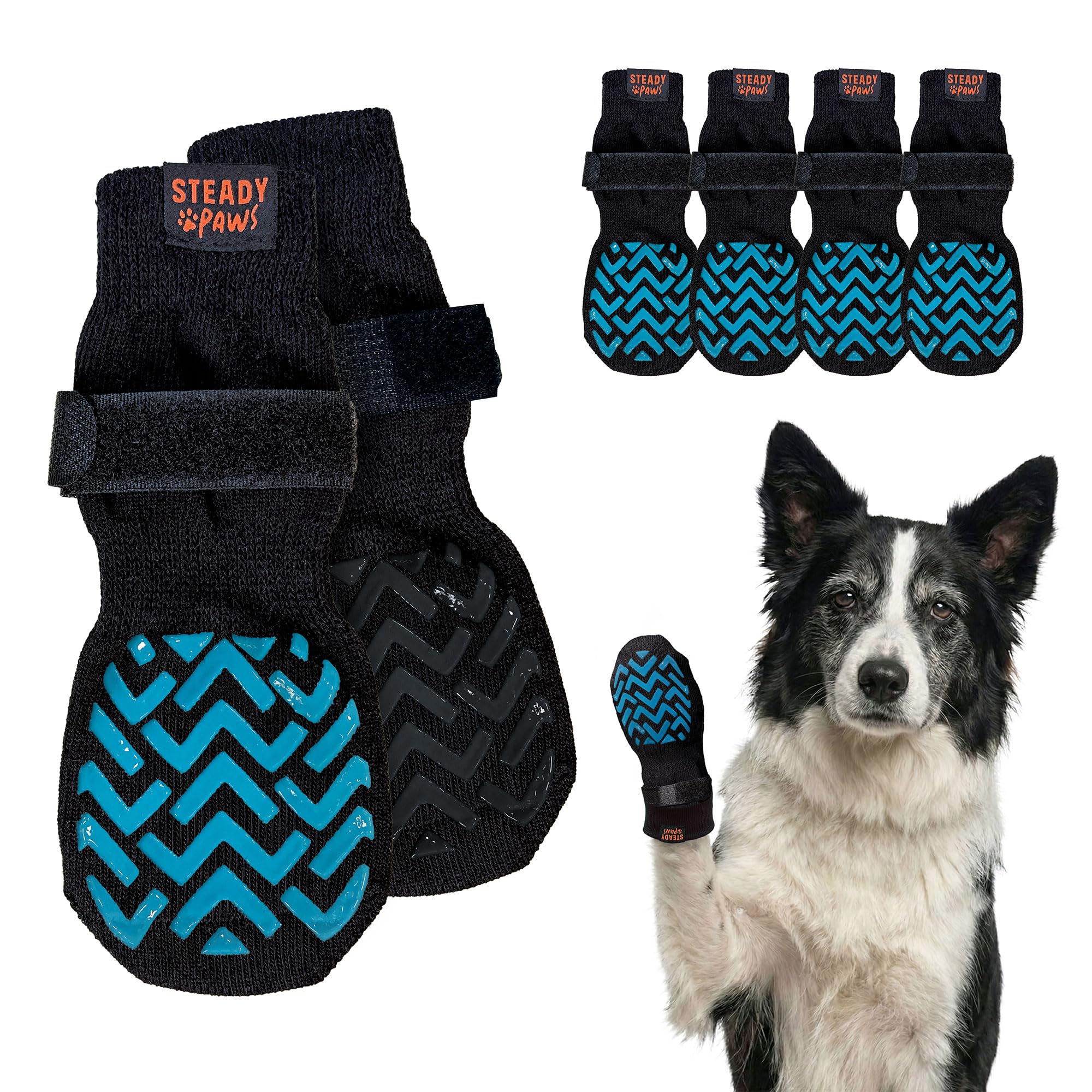 Steady Paws Anti-Slip Socks for Dogs - Breathable & Washable Non Slip Grippy Socks, Rubberized Paw & Adjustable Strap, Secure Fit to Prevent Slipping,