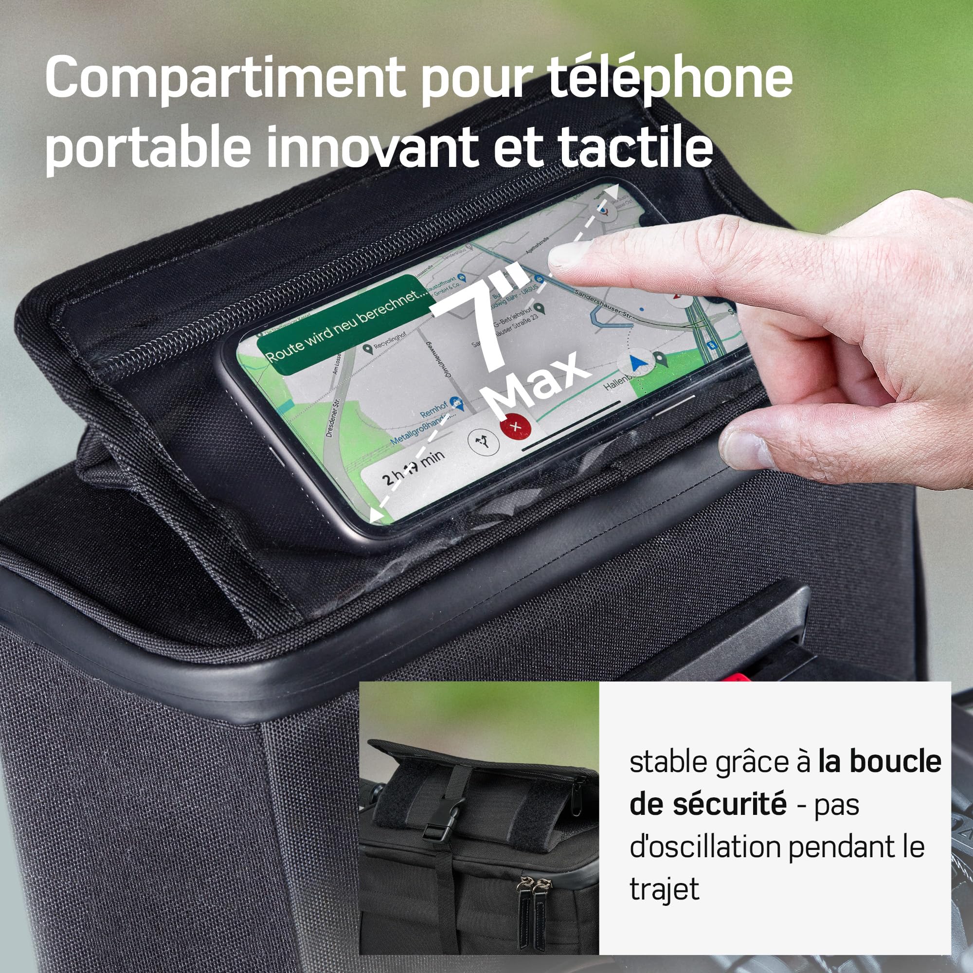 Borgen Sacoche vélo de Guidon KLICKfix Smartphone – Sac de Cintre 6 L, Grande et imperméable – Pochette de poignées ebike – Boîte Avant Bicyclette Portable