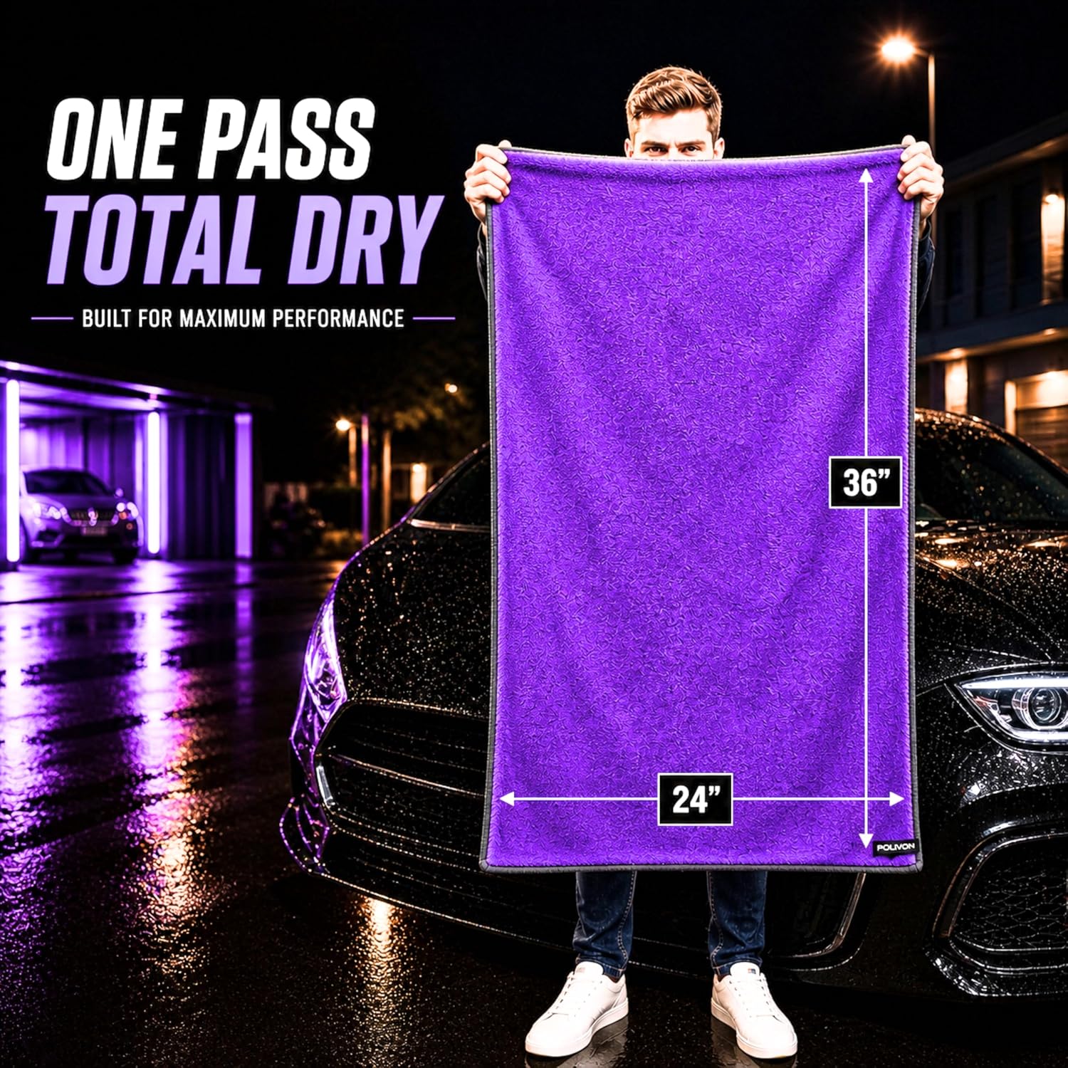 Car Drying Towel 24”x36”, 1400 GSM Twisted Loop Microfiber, Ultra Absorbent, Streak-Free, Lint-Free, Scratch-Free for Car, Truck & SUV, Quick Drying in Fewer Passes (Purple)