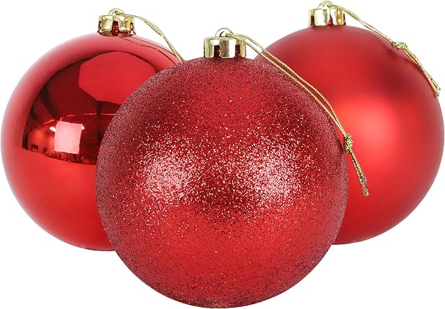 Christmas Concepts® 3-150mm Extra Large Baubles - Shiny, Matte & Glitter Design - Christmas Decorations (Red)