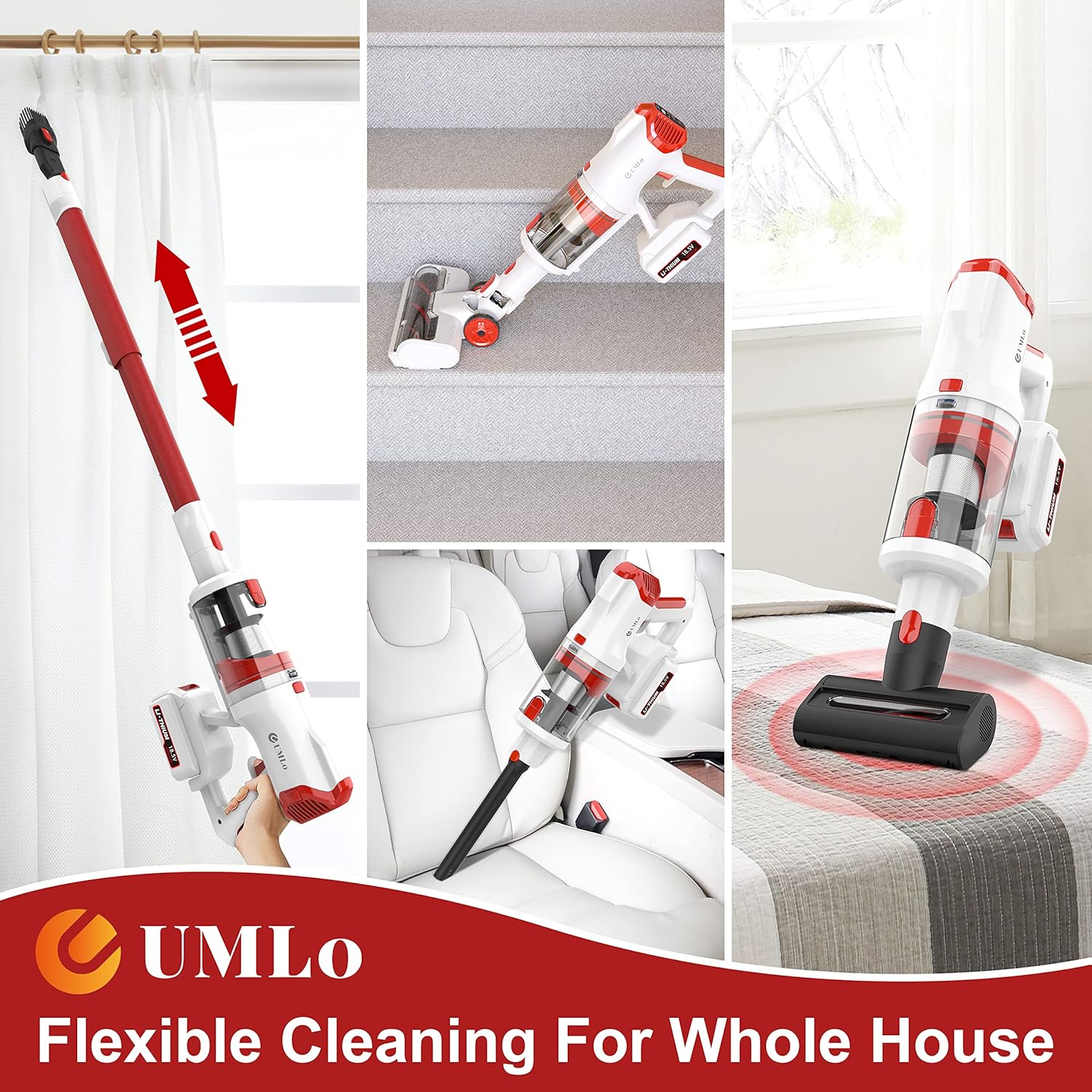 UMLo Cordless Vacuum Cleaner, 300W 28Kpa Cordless Stick Vacuum with LED