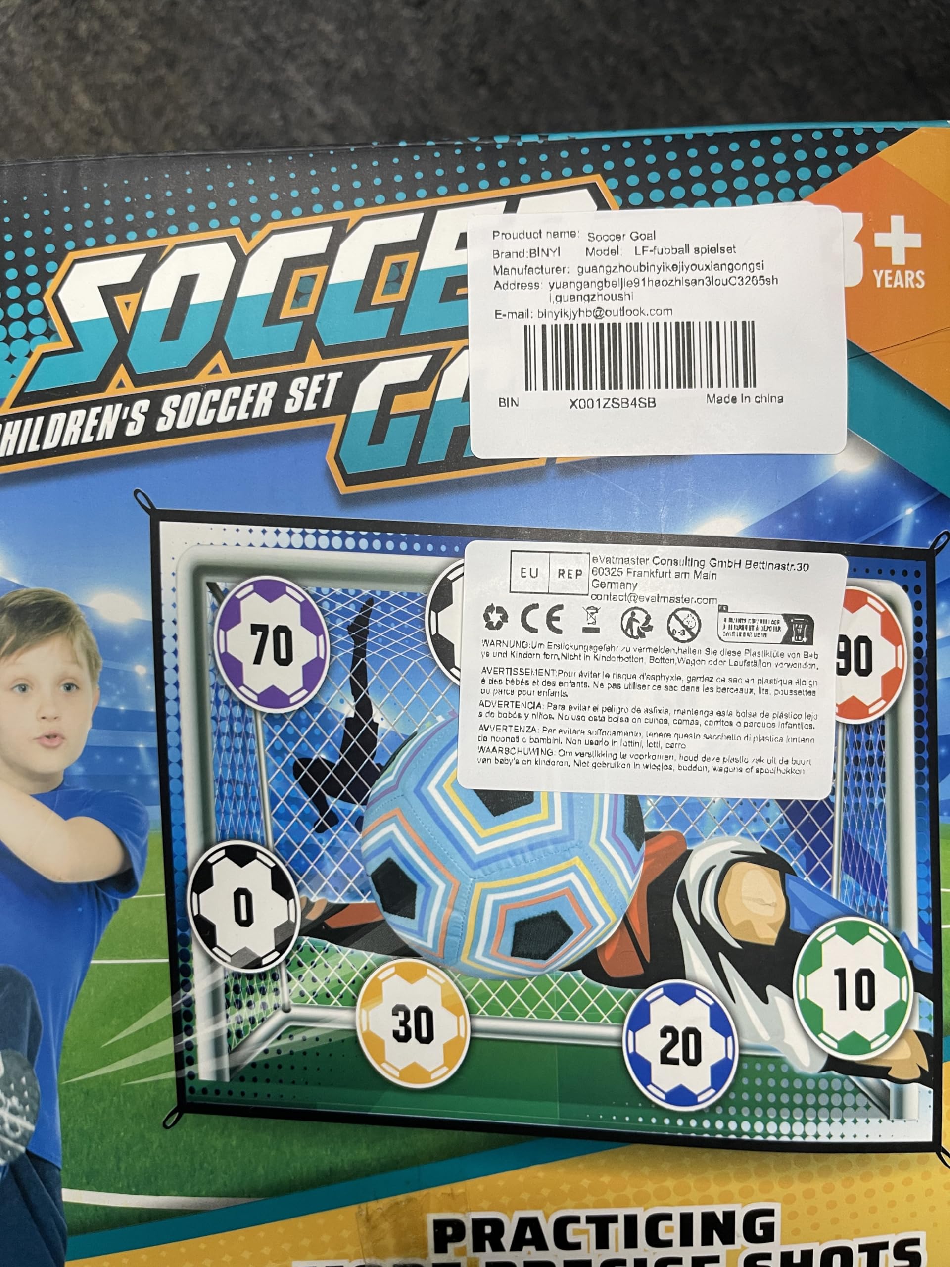BINYI Set da Gioco con Pallone da Calcio per Bambini Porta da Calcio in Cortile per Interni ed Esterni con Palline in Velcro Porte da Calcio per Bambino di 3 4 5 6 7 8 Anni