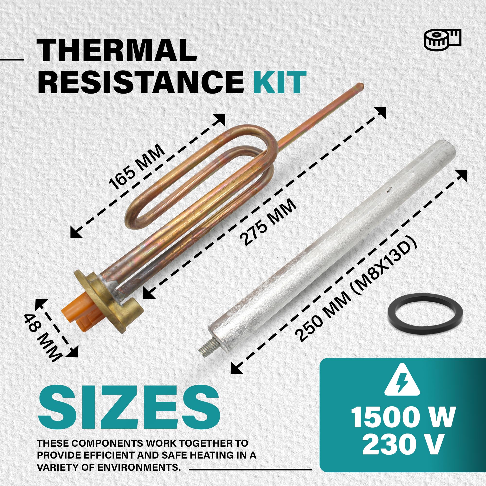 DOJA Barcelona | Kit Résistance pour Chauffe Eau 1500W | Résistance Chauffante + Anode Magnésium + Joint Caoutchouc + Vis Fixation | Pour Ballon Eau Électrique