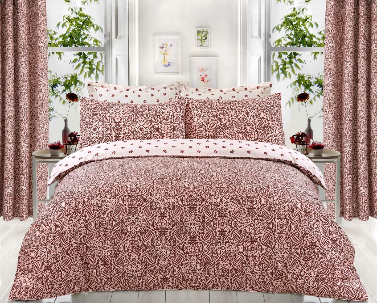 DTEX HOMES Single Duvet Cover Set 220 Thread Count 100% Egyptian Cotton Reversible Printed Hotel Quality Duvet Cover Ultra Soft Easy Care Luxury Duvet Cover Sets (Julliet Red)