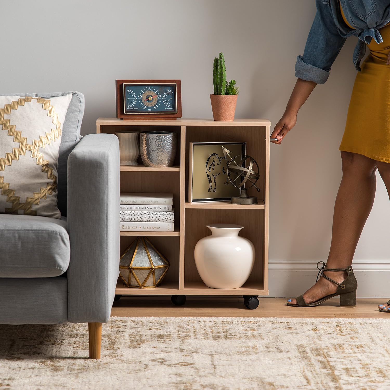 IRIS USA Wooden Rolling Shelf, Standard, Light Brown
