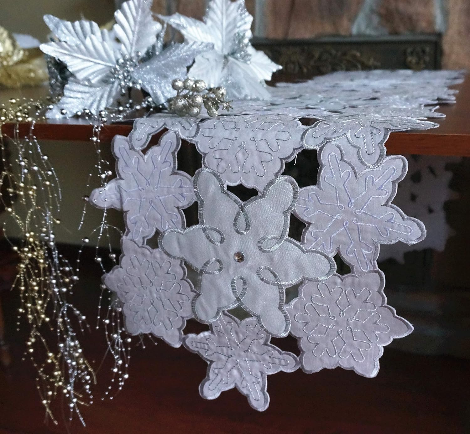 One-Day Sale: Up to 70% Off Holiday Embroidered Christmas Silver Snowflakes with Diamond Table Runner for Home Christmas Festival Decorations (1, Round 13×68inch(33×173cm)) 80% Off Discount Holiday Embroidered Christmas Silver Snowflakes with Diamond Table Runner for Home Christmas Festival Decorations (1, Round 13×68inch(33×173cm))