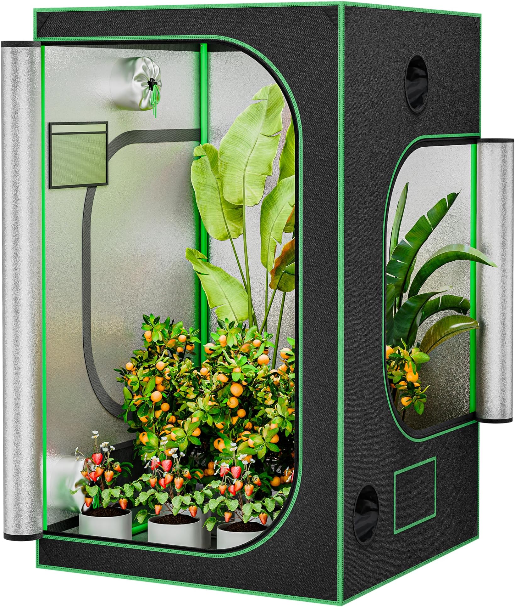 JungleA 4x4 Grow Tent, High Reflective Mylar Hydroponic Growing System, Indoor Growing Tent Greenhouse Kit, 48"x48"x80" Large Grow Tent Kit, Home Plant Farmer Fruit Flower Grow Box w/Window & Tray