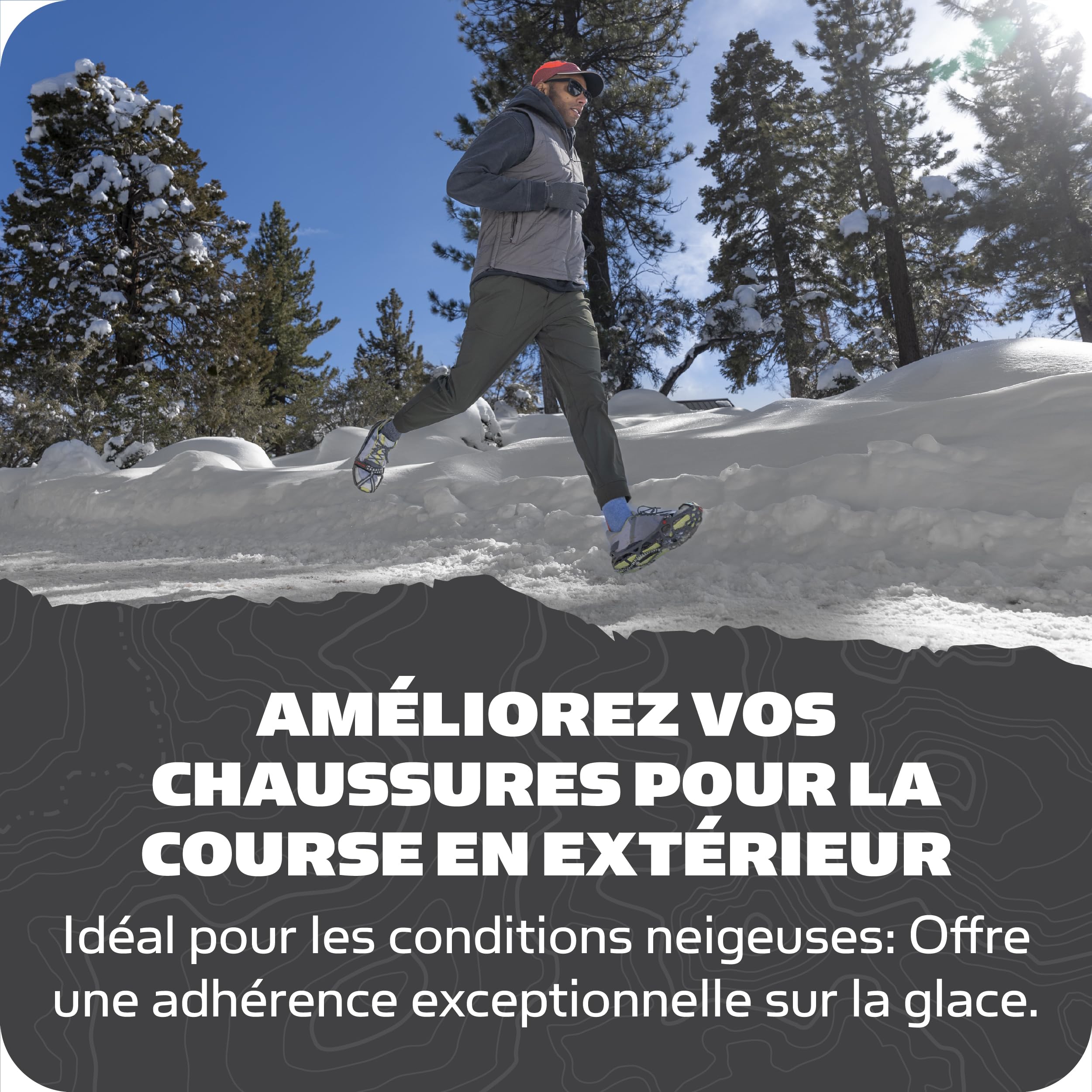 YAKTRAX Run Crampons pour Chaussures de Course, Pointes en Acier au carbure de 3 mm et bobines en Acier Inoxydable de 1,4 mm, offrent Une Traction sur la Glace et la Neige, Gris